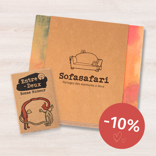 Coffret Sofasafari et jeu de questions Entre-Deux pour une soirée en amoureux